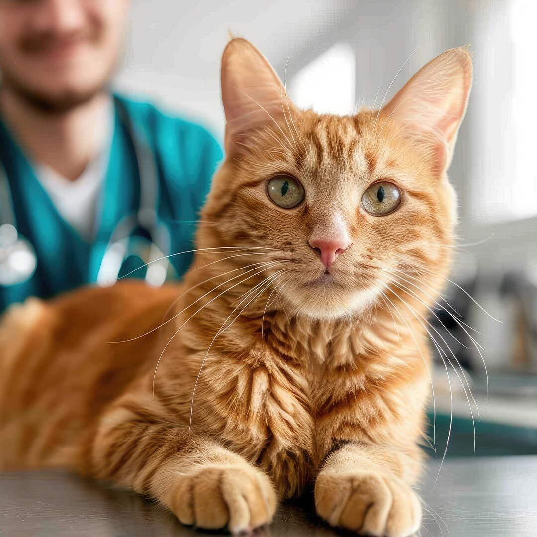 Close Up Of Striped Orange Cat On Exam Table